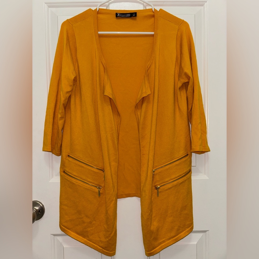New York & Company Stylish Mustard Yellow Open Front Cardigan